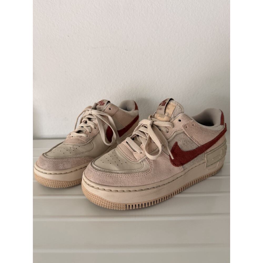 Nike Air Force 1 Shadow Fossil Team Red Suede Leather Sneakers CI0919-102